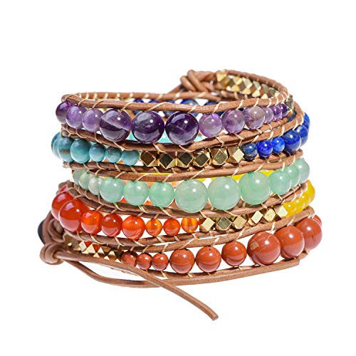 globi Natural Stone Wrap Bracelet For Women/Men | Adjustable Multilayer Genuine Leather Boho Handmade Beaded Bracelet