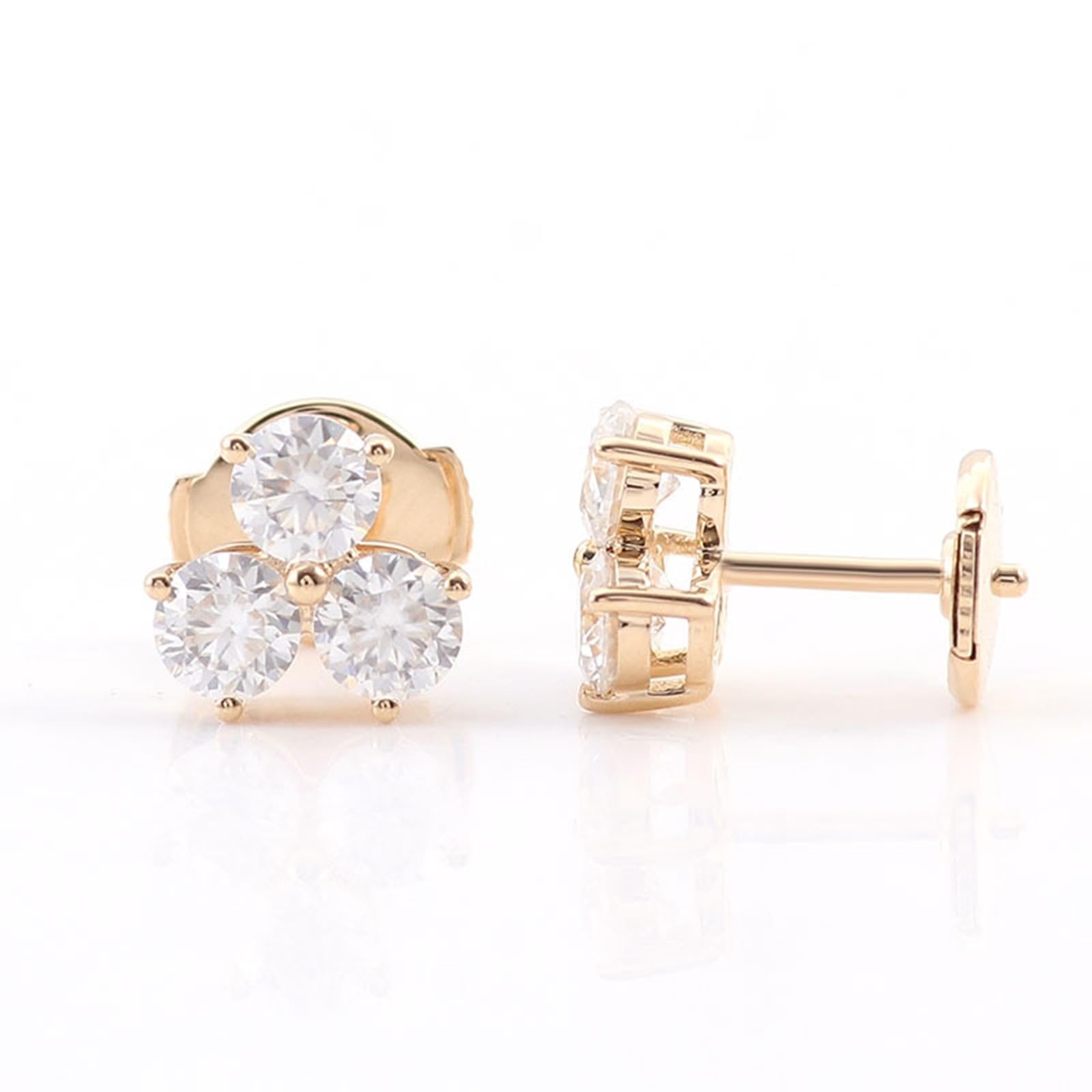 Epinki Pendientes Oro 9K/14K/18K Mujer, 0.2/0.3ct Moissanita Blanca Redonda 3 Piedra Preciosa Pendientes Joyería