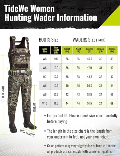 TIDEWE Hunting Waders for Women with 600G Insulated Waterproof Rubber Boots, 3.5mm Neoprene Chest Waders for Fishing and Hunting