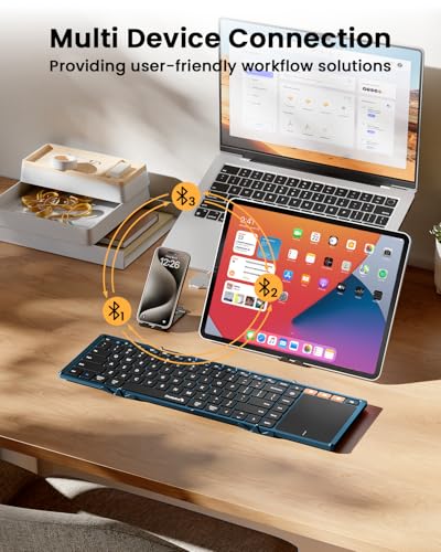 Image of ProtoArc Foldable Keyboard with Touchpad, XK01 TP Folding Portable Keyboard, Full Size Keys, Large Trackpad Bluetooth Travel Keyboards for iPad Laptop PC Tablets - Blue