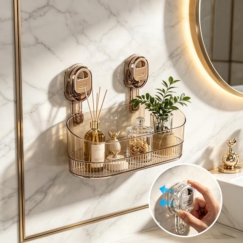 Eeghurt No Drilling Bathroom Suction Storage Box Large Capacity & Strong Load-Bearing Glacier Pattern Suction Cup Shower Caddy Hanging Shower Shelf Heavy Duty Shower Organizer (Gold)