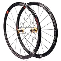 RUJIXU 700c Rennrad-Laufradsatz Rennrad Laufrad Doppelwandige Felgen 40mm 8-11 Geschwindigkeit Kassette Kohlefaser-Nabe Schnellspannrad Felgenbremse 1900g (Color : Gold hub, Size : 700C)