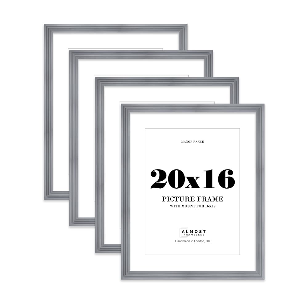 20x16" Grey Picture Frame - 20x16" Frame with 16x12" Mount for 20x16"/16x12" Pictures Vintage Style Decorative Wall Display Frame, 4 Pack