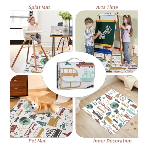 Image of Insular Baby Splat Mat for Under High Chair /Arts /Crafts, Anti Slip and Waterproof Splash Mat for Floor, Portable Picnic Mat, 51x51 Inch, Vehicle