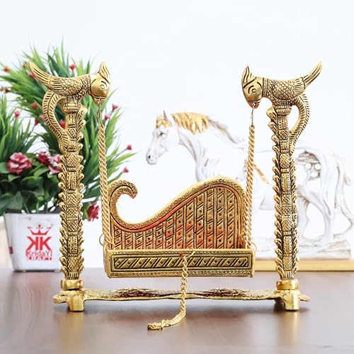 Image of KridayKraft Metal Swing Laddu Gopal Jhula,Krishna Hindola Palana,Decorative Laddu Gopal for Temple Pooja,Showpiece Figurines,Religious Idol Gift Article