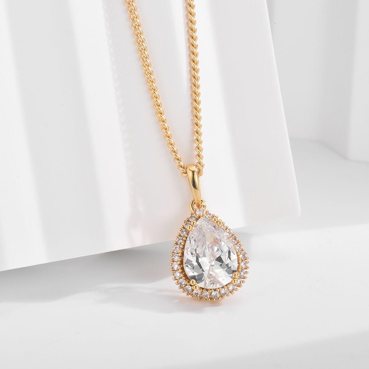 GULICX Crystal Jewelry Set for Women, Teardrop Statement Necklace and Sterling Silver Dangling Earrings Set, Wedding Prom Party Jewelry for Mother Bride Bridesmaids - Image 2