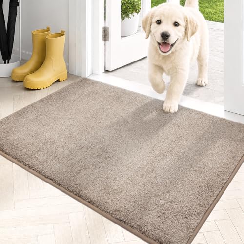 PURRUGS Dirt Trapping Door Mat 50 x 80 cm Non-Slip Machine Washable Entrance Mat Dog Doormat Super Absorbent Entry Rug for Front Door Back Door Muddy Shoes and Paws Taupe