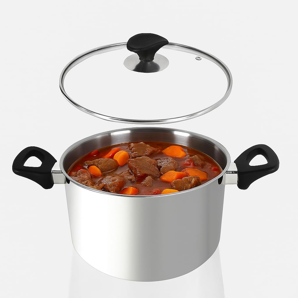 Homatz Stainless Steel Pot 22cm, 5L Induction Stock Pot | Non-Stick Large Cooking Pot for Soups, Stews with Chip Basket