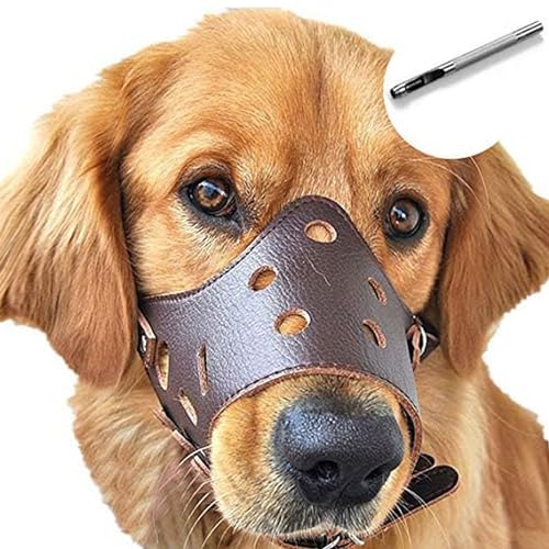 BARKLESS Dog Muzzle Leather, Soft Secure Anti-Barking Leather Muz...