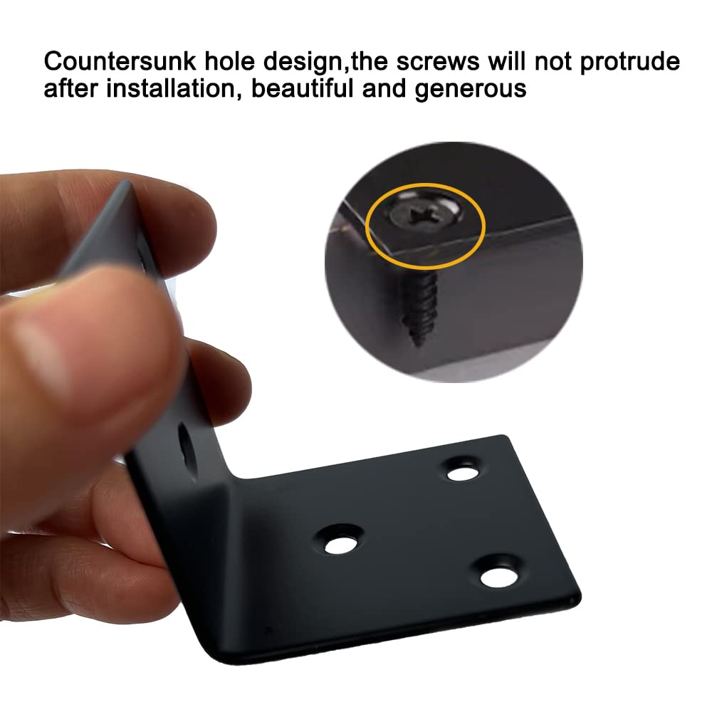 20 Soportes De Esquina Negros En Forma De L, Soporte De ángulo Recto De Acero Inoxidable De 1.5 X 1.5 Pulgadas, Soportes De Esquina De Metal Resistentes Para Muebles De Madera