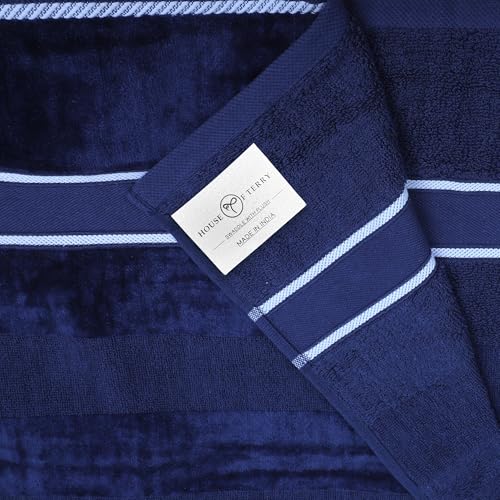 Image of 100% Cotton Towel | 510 GSM, Quick Dry, Soft & Super Absorbent, Fade-Resistant | for Men & Women | Bath, Gym, Sport Large Size Towel (70X140 cm), Pack of 2, Jubliee Navy
