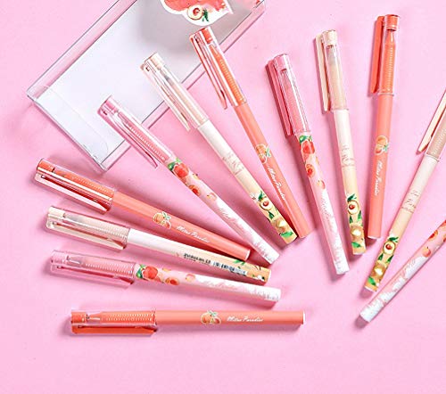 Cute Pens 0.5 mm Black Ink Gel Pens Set Toshine Black Ink Pens Gel Ink Roller Ball Fine Point Pens for Kids Girls Children Students Teens 12 Pcs (Peach)