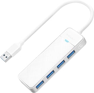4-Port USB Hub, iDsonix USB 3.0 Hub 5Gbps USB Splitter for Laptop, Multi USB Port Expander for MacBook, Windows/Mac OS, Linux, Flash Drive, HDD (0.15M) White