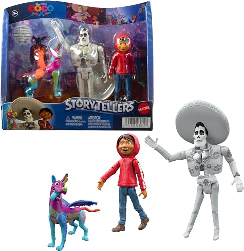 Image of Mattel Disney Pixar Coco Storyteller Action Figure Remember Me Pack, Authentic Posable Movie Toys at 4-Inch Scale, Miguel, Ernesto, Dog Dante