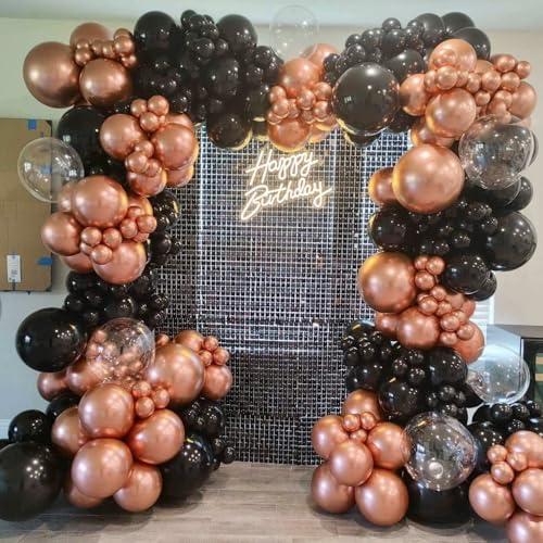 Image of HILAVO Rose Gold and Black Balloons, 12Inch Metallic Rose Gold and Confetti Latex Balloons for Girls Women Birthday Graduation Baby Bridal Shower Party Decorations