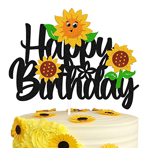 Sunflower Cake Topper Happy Birthday Sign Cake Decorations For Kids Girl Boy Sunflower Themed First Second Birthday Party Supplies Gold Glitter Décor #TOP25