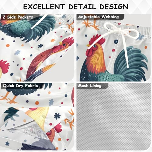 Pigsaly Boys Swim Trunks Cartoon Flowers Roosters Boys Board Shorts Swimsuit Swimwear Summer Bathing Suit S3