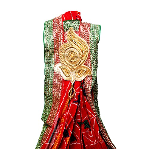 Image of Georgette Red Pooja Chunri, Shoulder chunari, Women's Bandej Chunni,Pomcha Stole for Ladies and Girls, Indian Ethnic, Traditional booti Odhana for puja, Marwadi Chunar for Festival