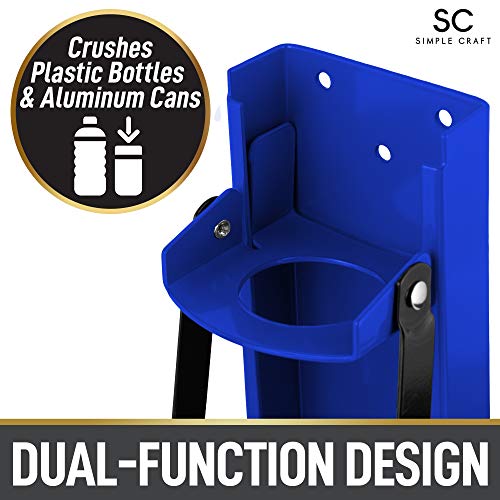 Simple Craft 12-16 oz Can Crusher - Metal Can Crusher Wall Mounted With Easy Pull-Down Mechanism - Heavy Duty Aluminum Can Crusher For Recycling Soda, Beer Cans, Seltzer, & Plastic Bottles (Blue)