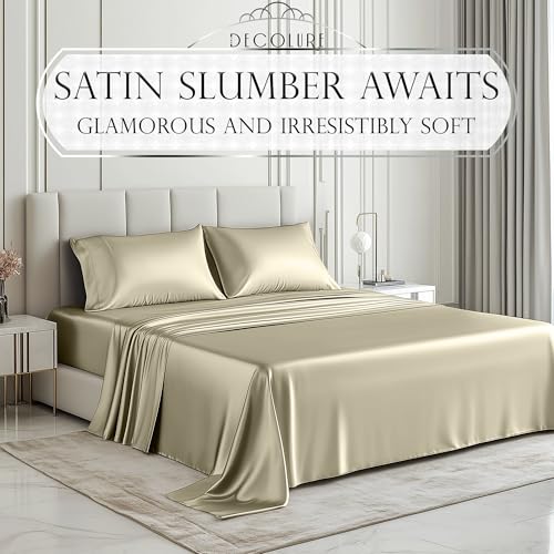 Image of DECOLURE Satin Sheets Twin Size | Softer Than Silk | Luxury 3 Pc Bed Set