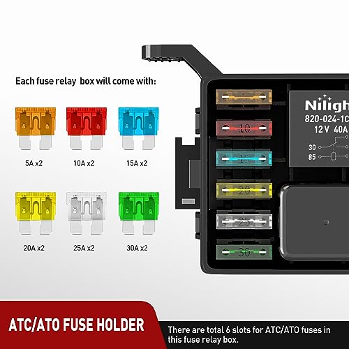 Image of Nilight 12V Fuse Relay Box 6 Relays 6 Slots ATC ATO Blade Fuse Holder 4Pin 5Pin Terminal 40A Relay Waterproof Block Kit Universal for Automotive Car Truck Camper Marine Boat