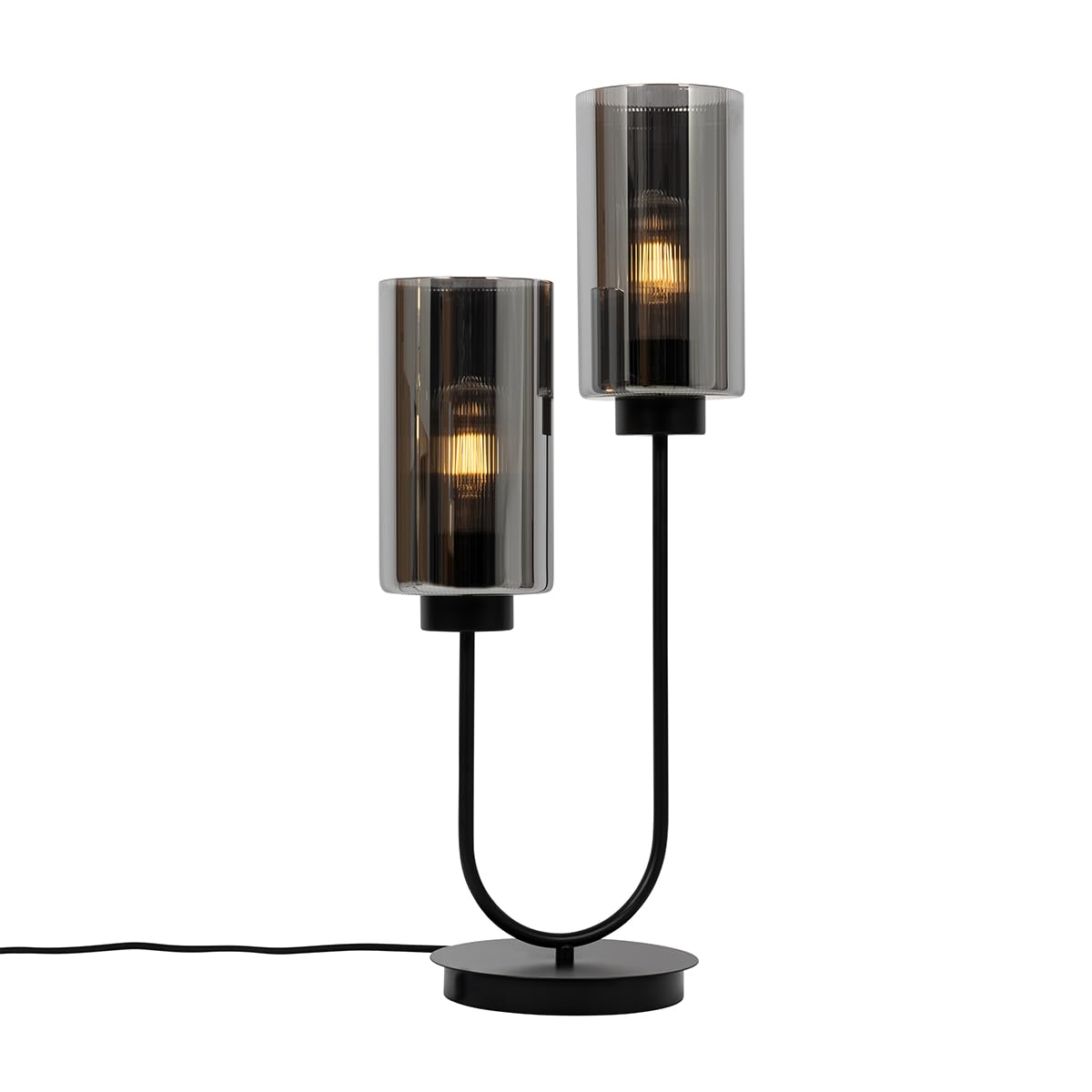 Qazqa Art Deco Tischleuchte - Laura - Schwarz mit Rauchglas, max. 40W, Geeignet für LED, 64cm, Ideal als Schlafzimmerlampe und Wohnzimmerlampe