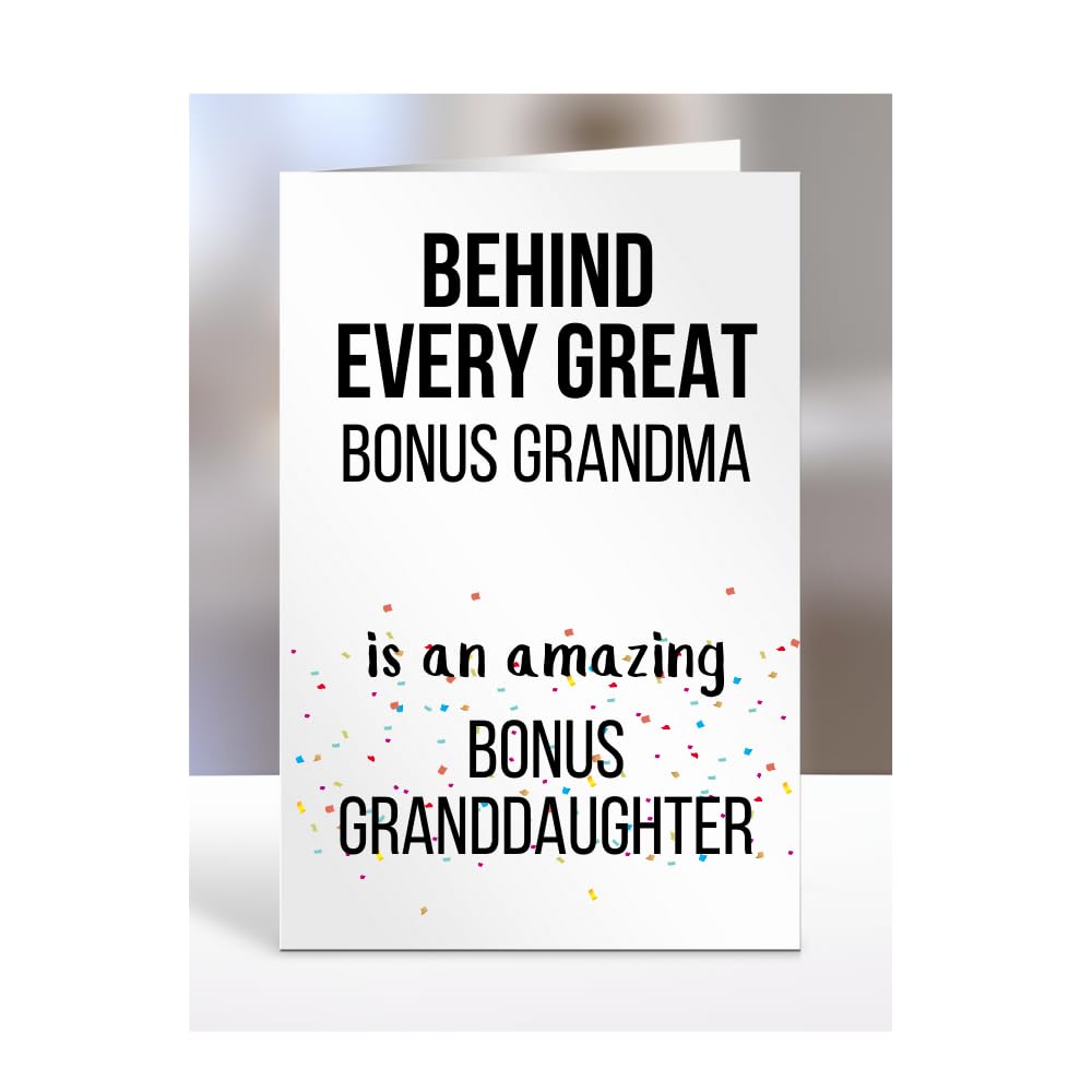 Birthday cards for Bonus Grandma from Bonus Granddaughter, Gifts for Him, Her, Men, Women, Presents for Christmas, Behind Every Great An Amazing, Cute, A5-255a_56