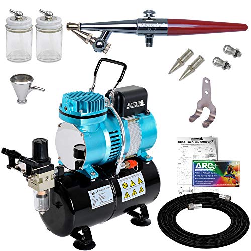 Paasche H Set Aerógrafo con compresor de aire silencioso con tanque