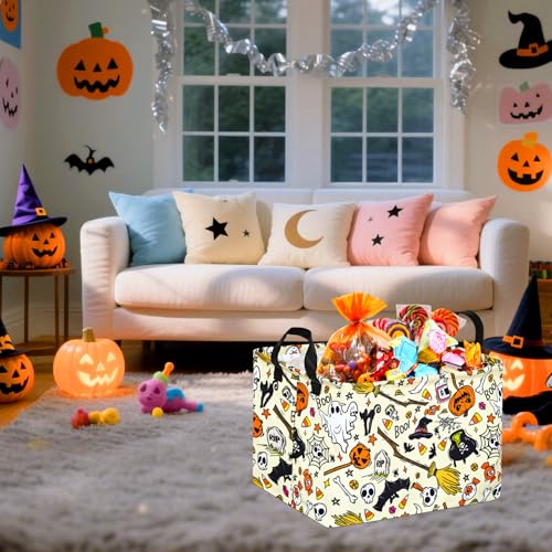 Image of Happy Halloween Ghost Storage Basket Gift Laundry Bins Collapsible Storage Baskets Box Laundry Nursery Hamper for Home and Office Decoration with Handles