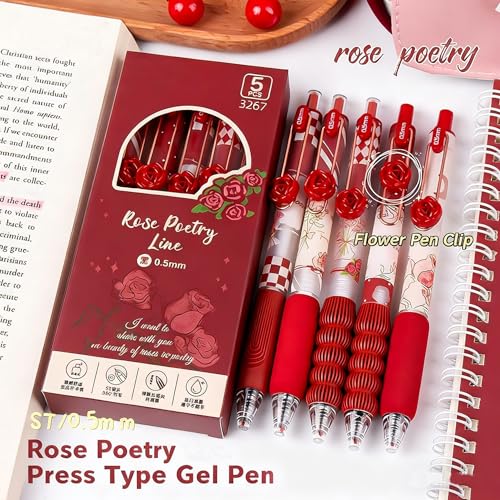 Bolígrafos Gel Retráctiles Flor Roja Set 10 Unidades miniatura 7