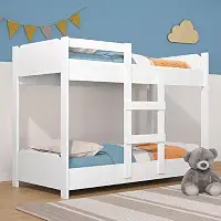 Beliche Infantil 100% MDF com Minicama na Parte Inferior Possui Escada de Acesso Grade de Proteção Reforçada e Design Compacto para Otimizar Espaços com Conforto (Branco)