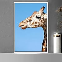 Framed Canvas Wall Art Giraffe Animals Expressive Farmhouse/Country Giraffe Living Room Multicolor Photography - 16x24 inches