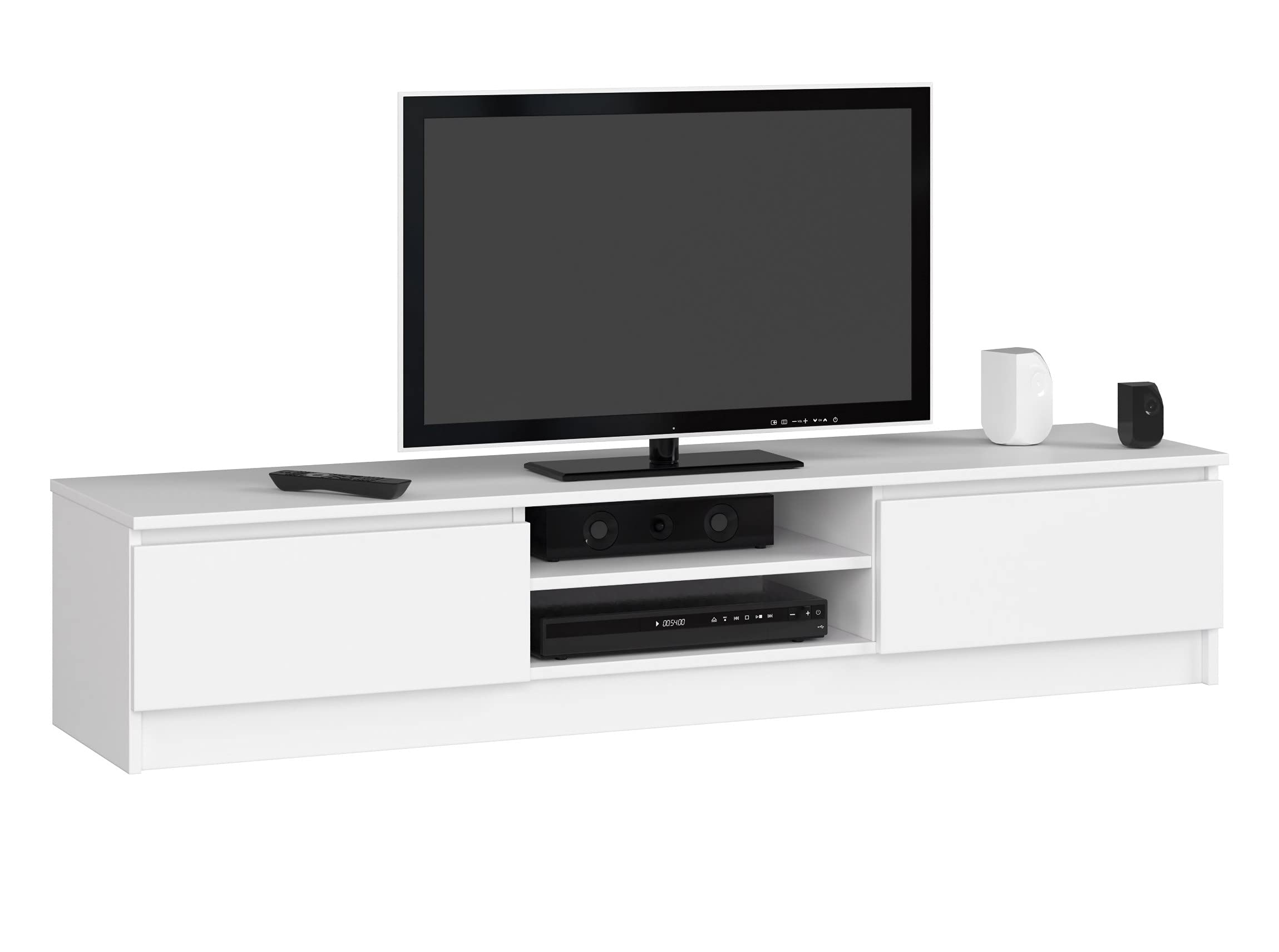 scaffale tv legno bianco con ripiano aperto e porte a serramento