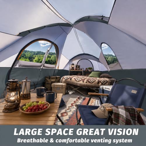 Image of UNP Camping Tent 10-Person-Family Tents, Parties, Music Festival Tent, Big, Easy Up, 5 Large Mesh Windows, Double Layer, 2 Room, Waterproof, Weather Resistant, 18ft x 9ft x78in