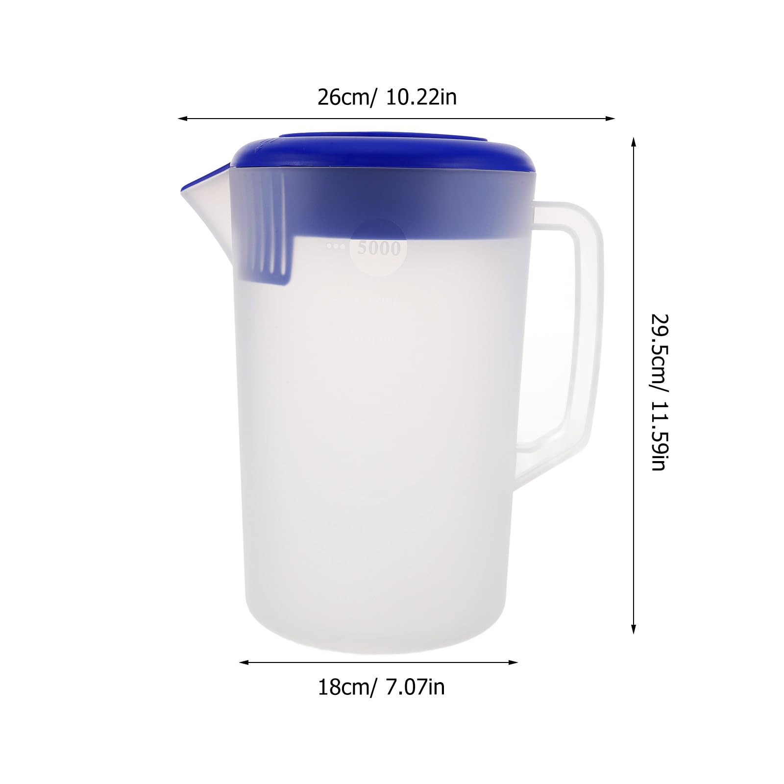 Brocca Graduata Smerigliata 5l con Coperchio e Manico Ergonomico, Brocca D’acqua di Grande Capacità per Tè Freddo e Bevande Refrigerate, Caraffa da Frigorifero per Ristoranti e