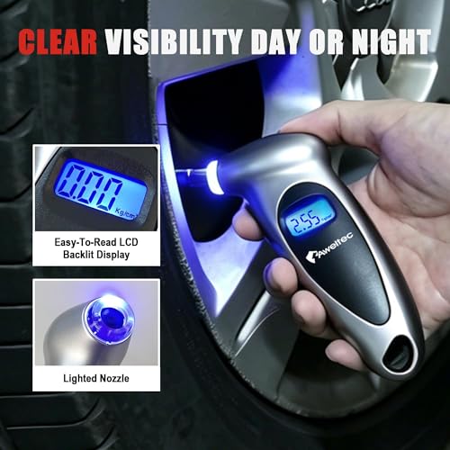 Image of Digital Tire Pressure Gauge,Accurate Cars Air Gauge 150 PSI,2 Pack | 0-150PSI Calibrated,Accurate in 0.1 Increments,4 Measurement Units,Backlight LCD&Nozzle Light,for Everyday Vehicles