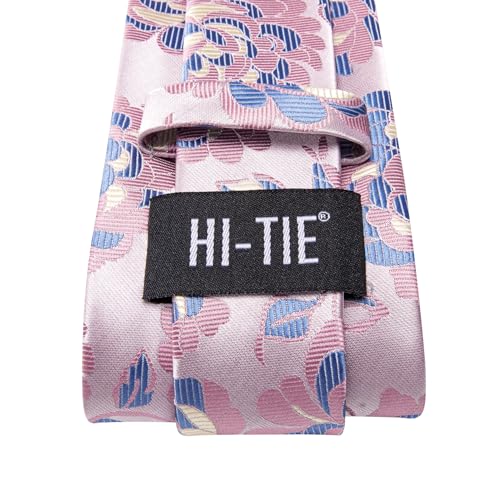 Image of Hi-Tie Mens Paisley Floral Striped Ties Set Silk Necktie and Lapel Pin for Men Pocket Square Cufflinks Set Business Wedding