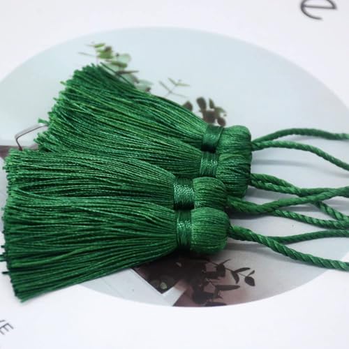 Image of Makhry 20pcs 4.3 Inch Handmade Silky Floss Mini Tiny Craft Tassels with 2-Inch Cord Loop and Small Chinese Knot for Earrings, Souvenir, Bookmarks, DIY Craft Accessory,Tags (#27Green Black)