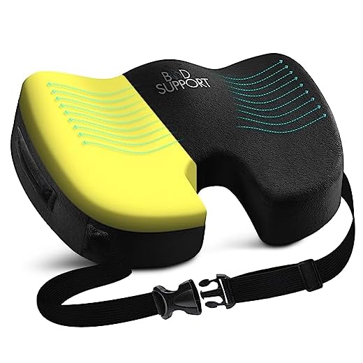 Temperature Stable Heat Responsive Memory Foam Seat Cushion with Orthopedic Design to Relieve Coccyx, Sciatica and Tailbone Pain from Prolonged Sitting in The Car, Office Or Kitchen Chairs