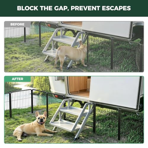 Image of FXW Rollick Dog Playpen with RV Step Grid for RV Camping, 24 inch H, 16 Panels | Easy Setup & Sturdy, Blocks RV Stair Gaps, Fits RV Steps up to 26 inchW, For Puppies & Small Dogs, Patented