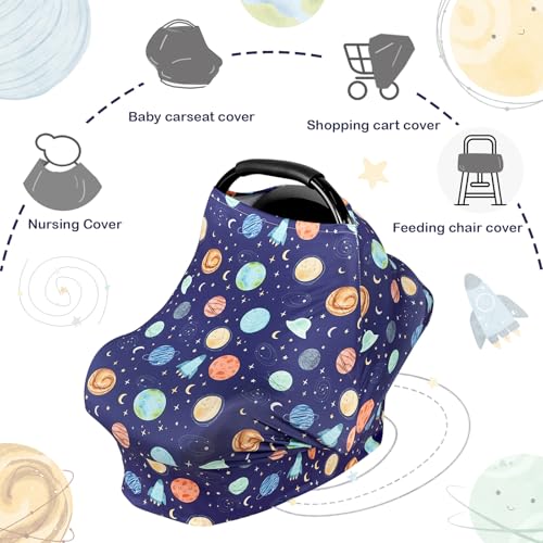 Image of ManFaiSky Car Seat Cover Baby, Stretchy Infant Baby Carseat Cover Boys, Multi-use Nursing Cover Stroller Cover, Planets