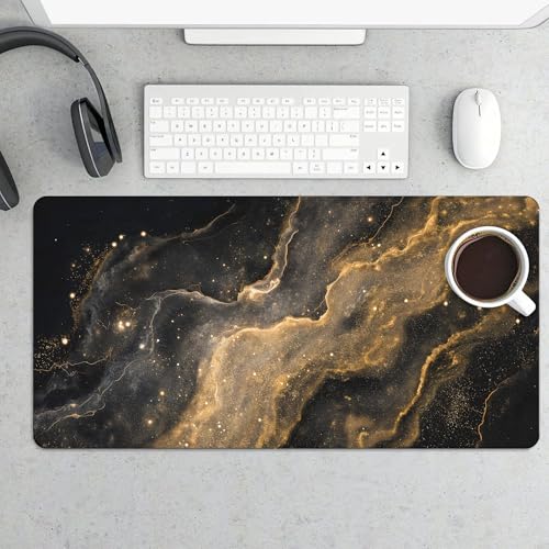 Image of Black Gold Marble Extended Gaming Mouse Pad, with Stitched Edges Large Mouse Pad Desk Protector, Rubber Base Mousepad Keyboard Mouses Mat for Work Game Office Home- 32 inch X 16 inch Inch