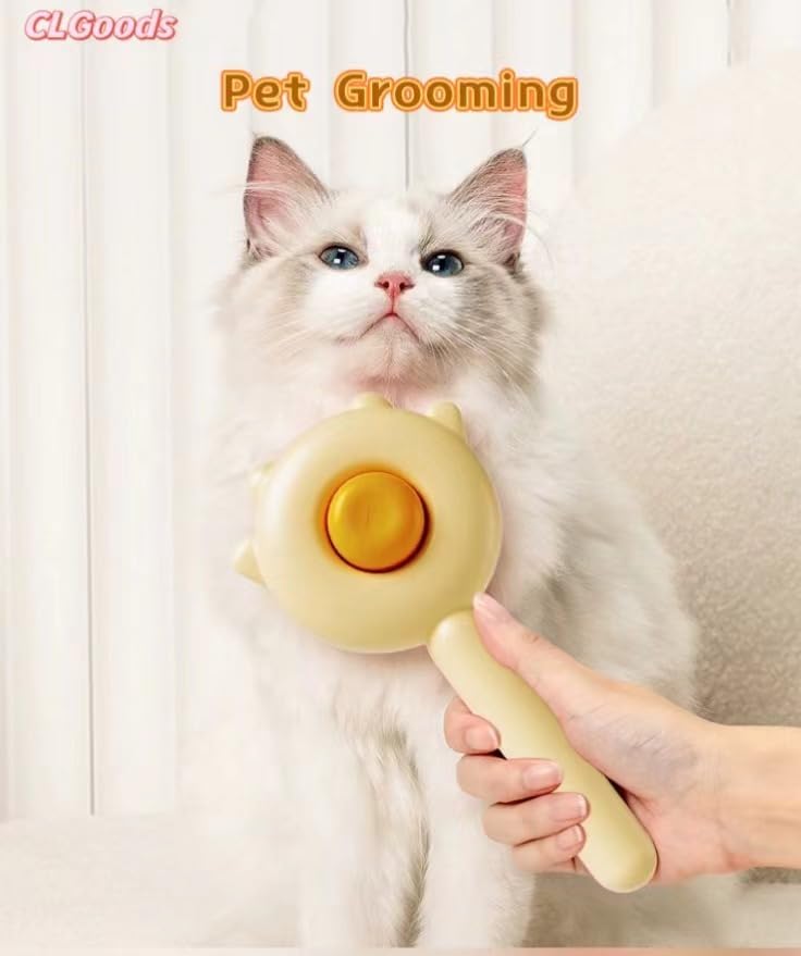 Image of Pet Grooming Comb with One-Button De-Shedding, Pet Dematting Comb,Dogs Cats Comb, Pet Hair Cleaner Brush (Yellow), blue