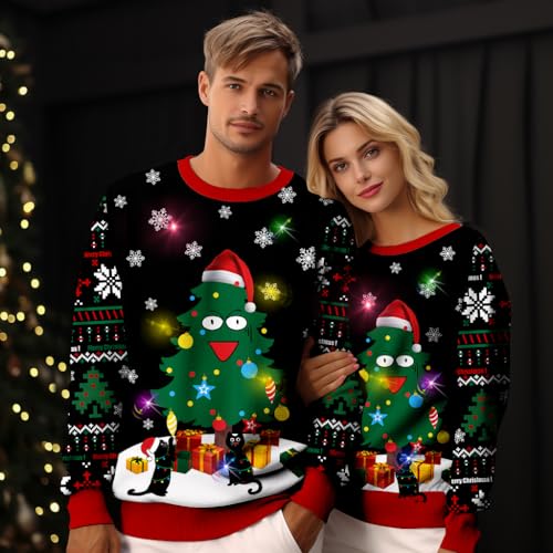 Goodstoworld Men/Women Light Up Knitted Ugly Christmas Sweater with Multi-Colored Led Flashing Lights2