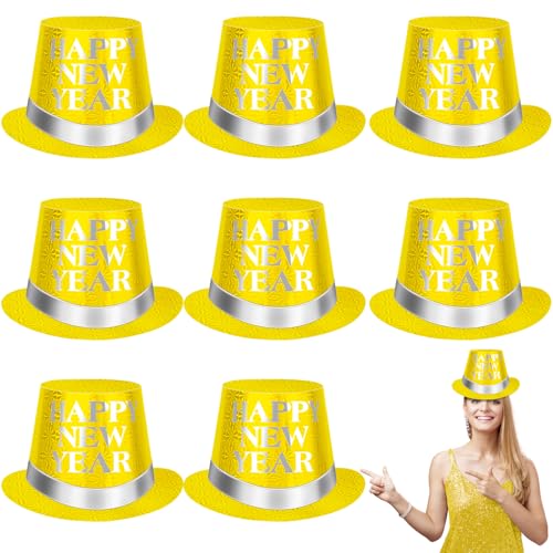 Denylo pro 8 Pcs 2026 New Years Eve Party Supplies Glitter Paper Top Hats Happy New Year Hats for New Years Party Photo Props Supplies