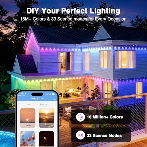 iMaihom Permanent Outdoor Lights, 100ft RGB Color Chasing String Lights with 16 Million Colors and 33 Scene Modes, App Control, IP67 Waterproof Smart Lights for House, Roofline, Patio, Backyard - image 3