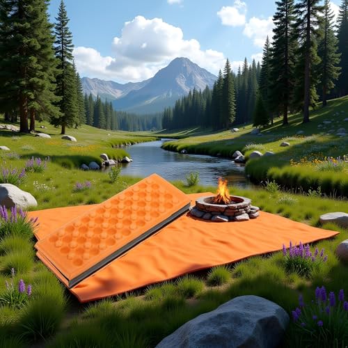 Orange Foldable Portable Outdoor Camping Hiking Picnic Waterproof Foam Cushion Pad Foam Sleeping Mats for Camping, Camping Mattress Sleeping Bags and Camp Bedding