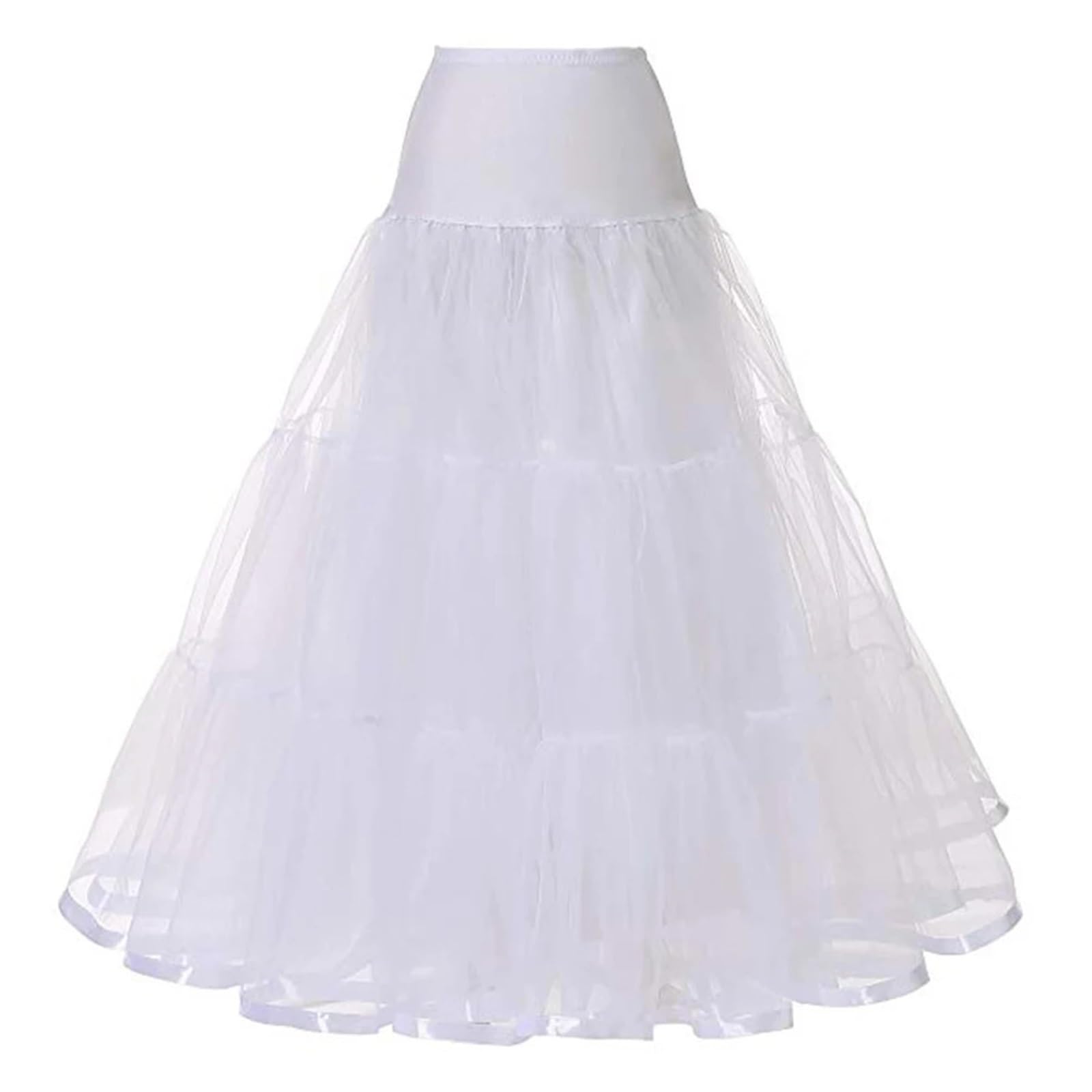 Jupon sous Robe Femme Jupon à Volants de 98 cm de Long, Crinoline, Vintage, for Robe de mariée, sous-Jupe, Tutu, balançoire, avec Bordure en Ruban(White,S-M)