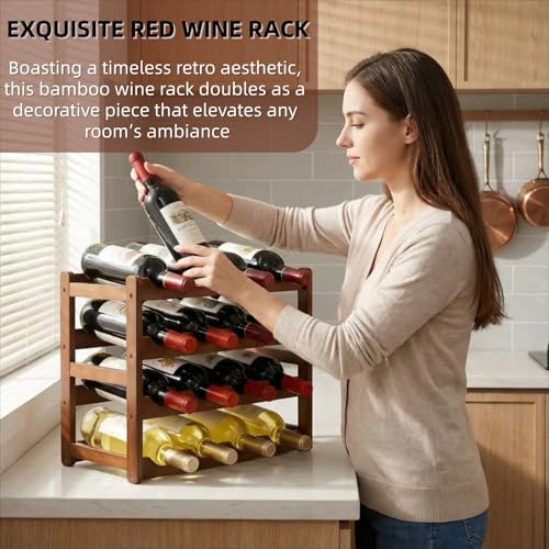 Wine Rack, 4 Tier 16 Bottles Wine Holder Free Standing, Wine Storage Holder, Bottles Holder, for Countertop, Home, Home Decorations, Bar, Shelves, Kitchen - Image 6