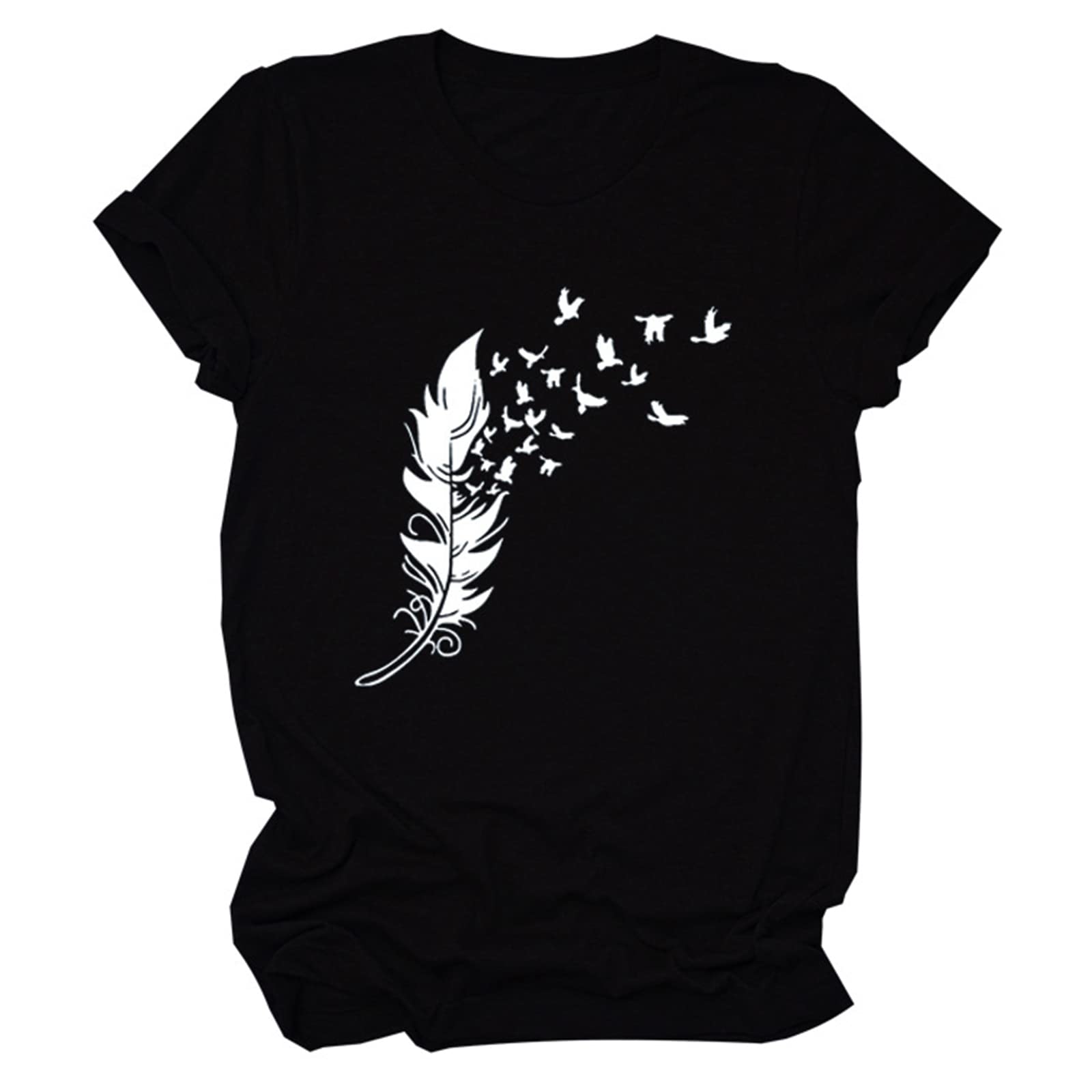 Womens Graphic Tees Vintage Trendy Feather Peace Dove Print Summer Tops Short Sleeve T Shirt Cute Shirts for Women